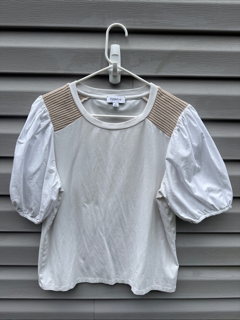 Evereve | Puff Sleeve Knit Shoulder Shirt size Large